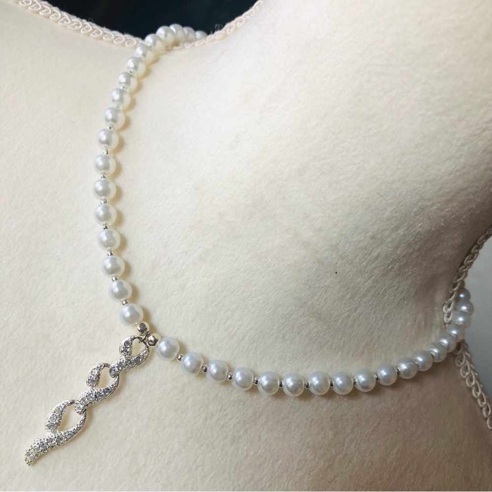 Handcrafted repurpose fancy stone dangle pendant Czech glass Pearl necklace